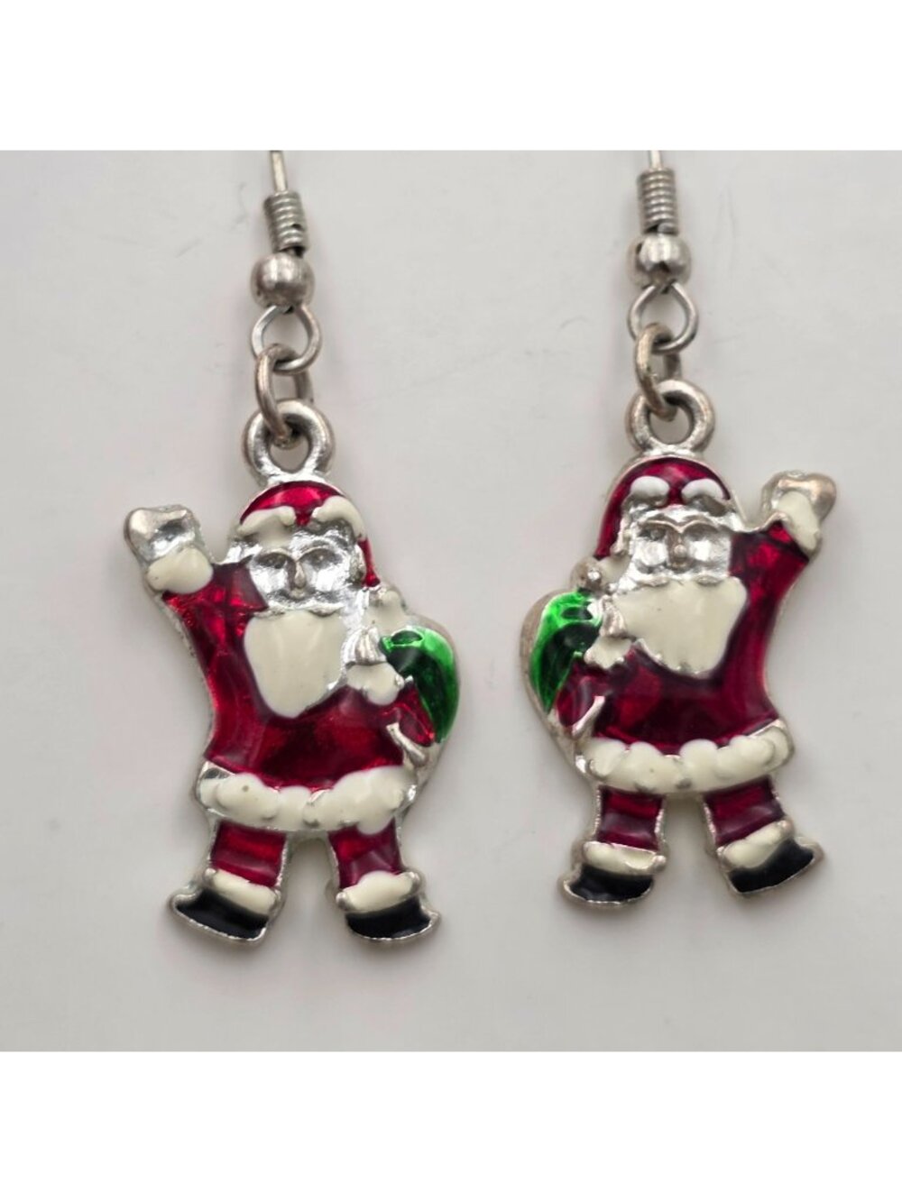 Santa Clause Dangle Earrings With Red & White Enamel Christmas Themed Jewelry 1"